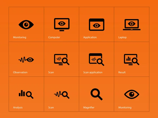 Überwachungssymbole auf orangefarbenem Hintergrund. — Stockvektor
