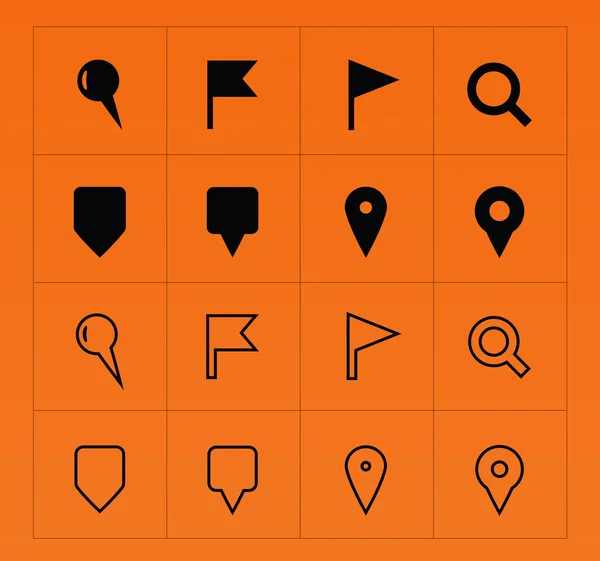 GPS und Navigationssymbole auf orangefarbenem Hintergrund. — Stockvektor