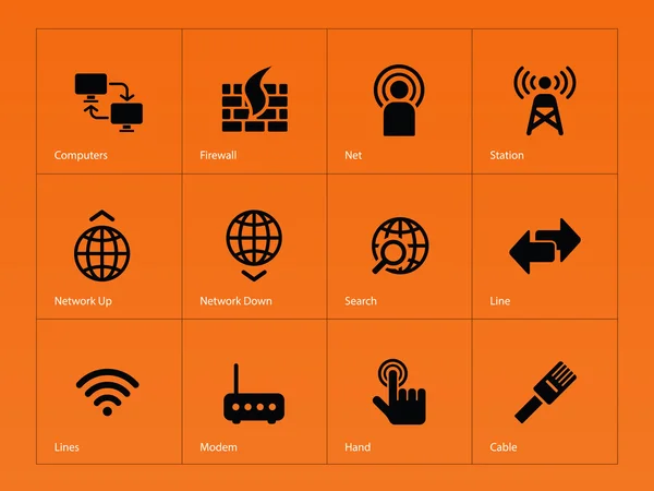 Nätverk ikoner på orange bakgrund. — Stock vektor