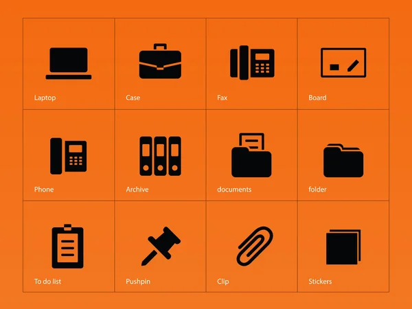Office-ikoner på orange bakgrund. — Stock vektor