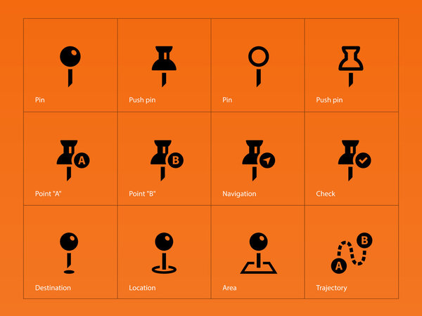 Mapping Pin icons on orange background.