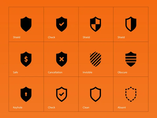 Shield icons on orange background. — Stock Vector