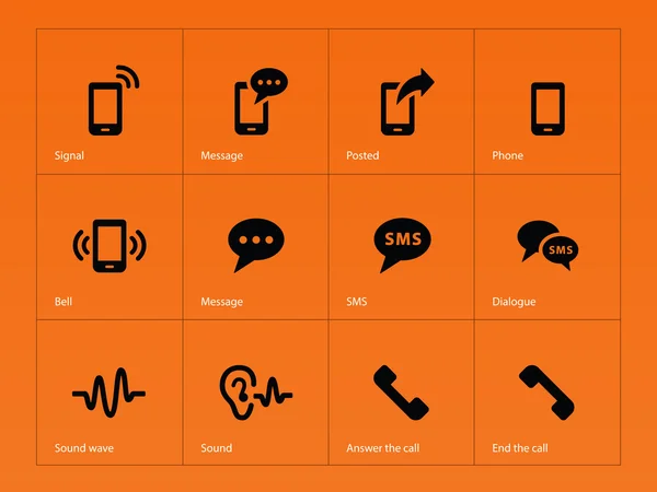 Telefon-Symbole auf orangefarbenem Hintergrund. lizenzfreie Stockvektoren