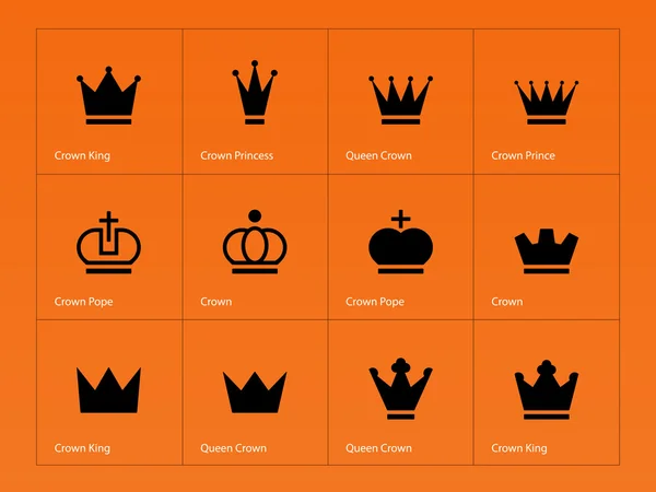 Corona iconos sobre fondo naranja . — Vector de stock