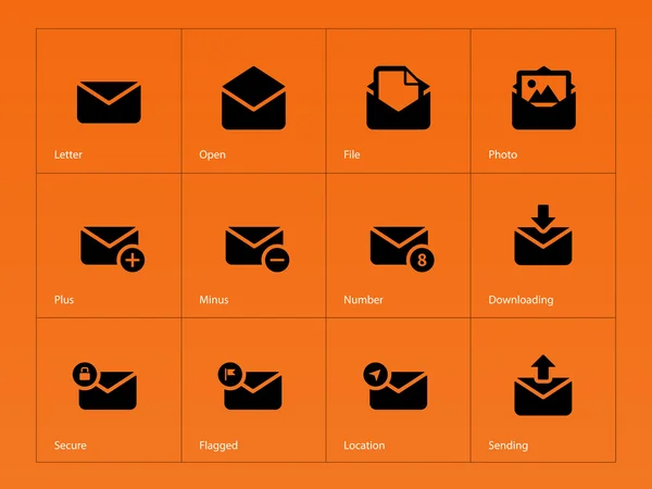 Mail icons on orange background. — Stock Vector