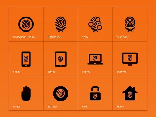 Icone con impronte digitali su sfondo arancione . — Vettoriale Stock