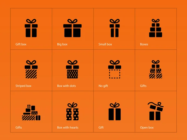 Icônes cadeaux sur fond orange . — Image vectorielle