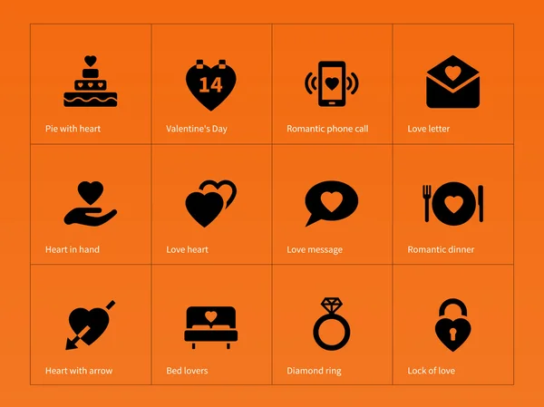 Love icons on orange background. — Stock Vector