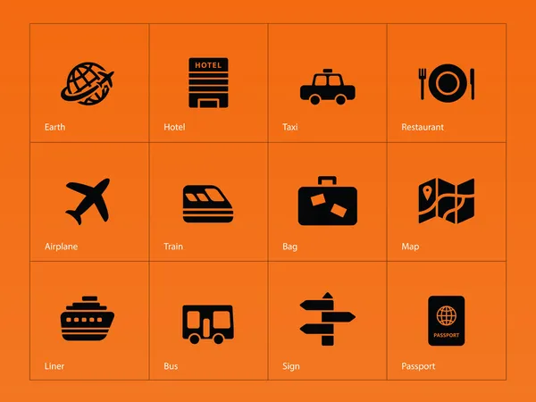 ऑरेंज पृष्ठभूमि पर यात्रा प्रतीक . — स्टॉक वेक्टर