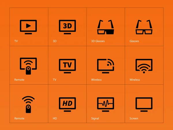 TV icons on orange background. — Stock Vector