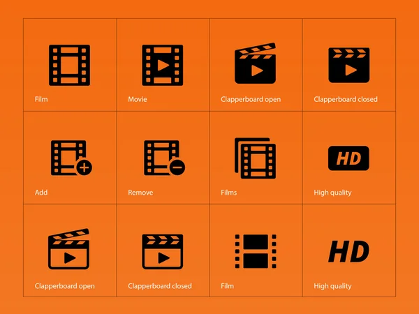 Iconos de vídeo sobre fondo naranja . — Archivo Imágenes Vectoriales