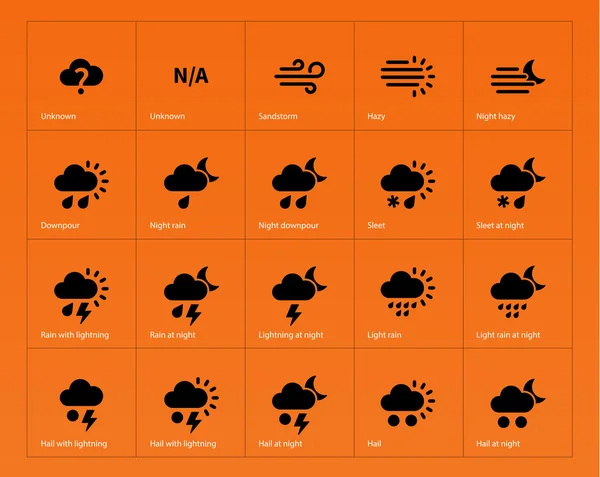 Väder ikoner på orange bakgrund. — Stock vektor