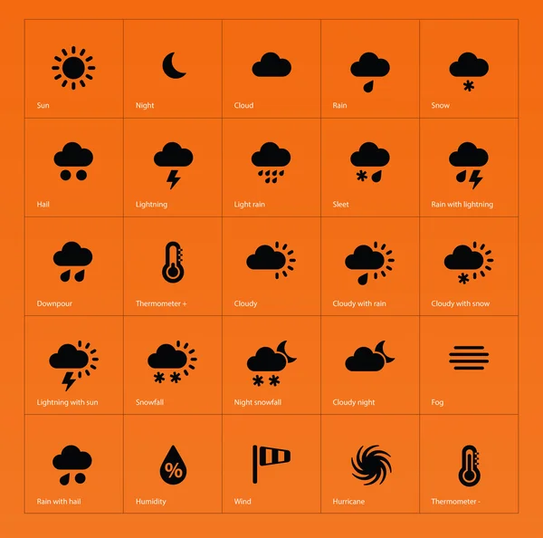 Weerpictogrammen op oranje achtergrond. — Stockvector