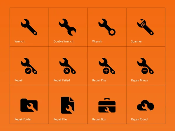 Reparar iconos de llave inglesa sobre fondo naranja . — Archivo Imágenes Vectoriales