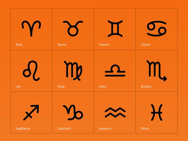 Icônes du zodiaque sur fond orange . — Image vectorielle