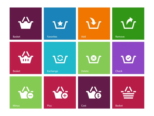 Cesta de la compra iconos sobre fondo de color . — Vector de stock