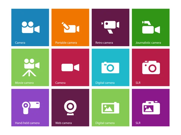 Iconos de cámara sobre fondo de color . — Vector de stock