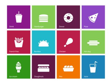 Fast food simgeler renk arka plan üzerinde.