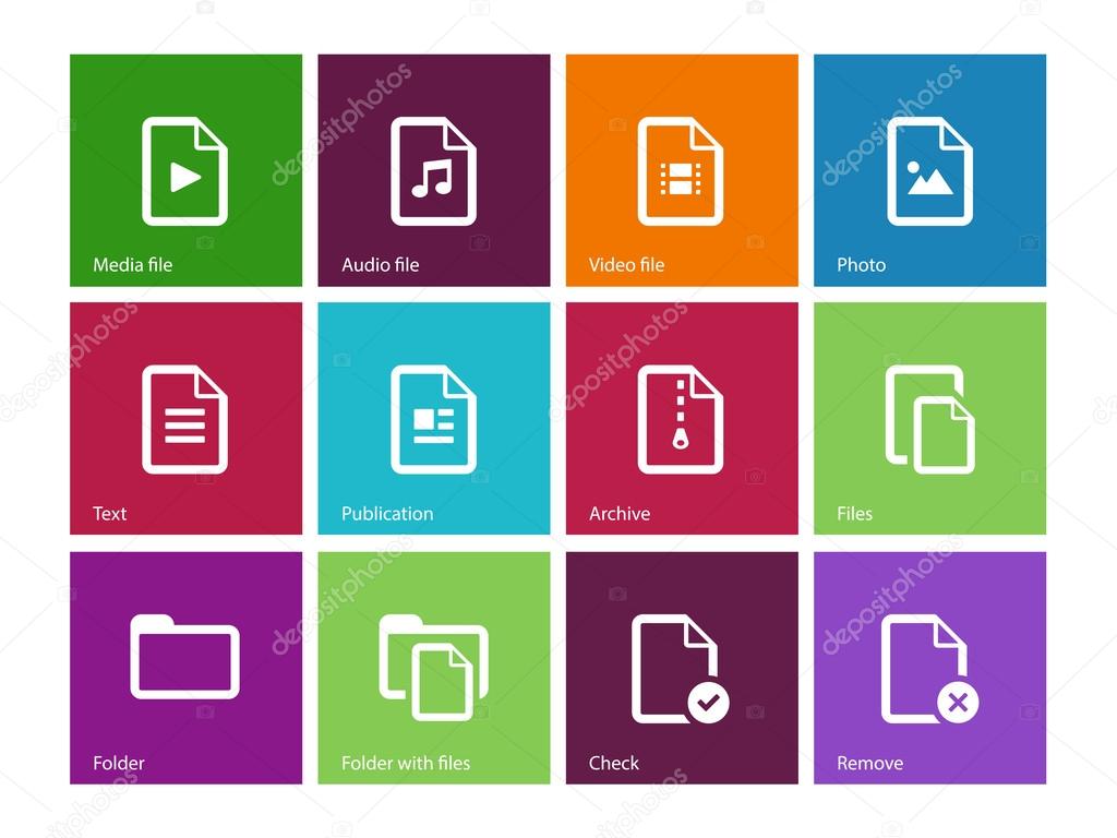 Set of Files icons on color background.