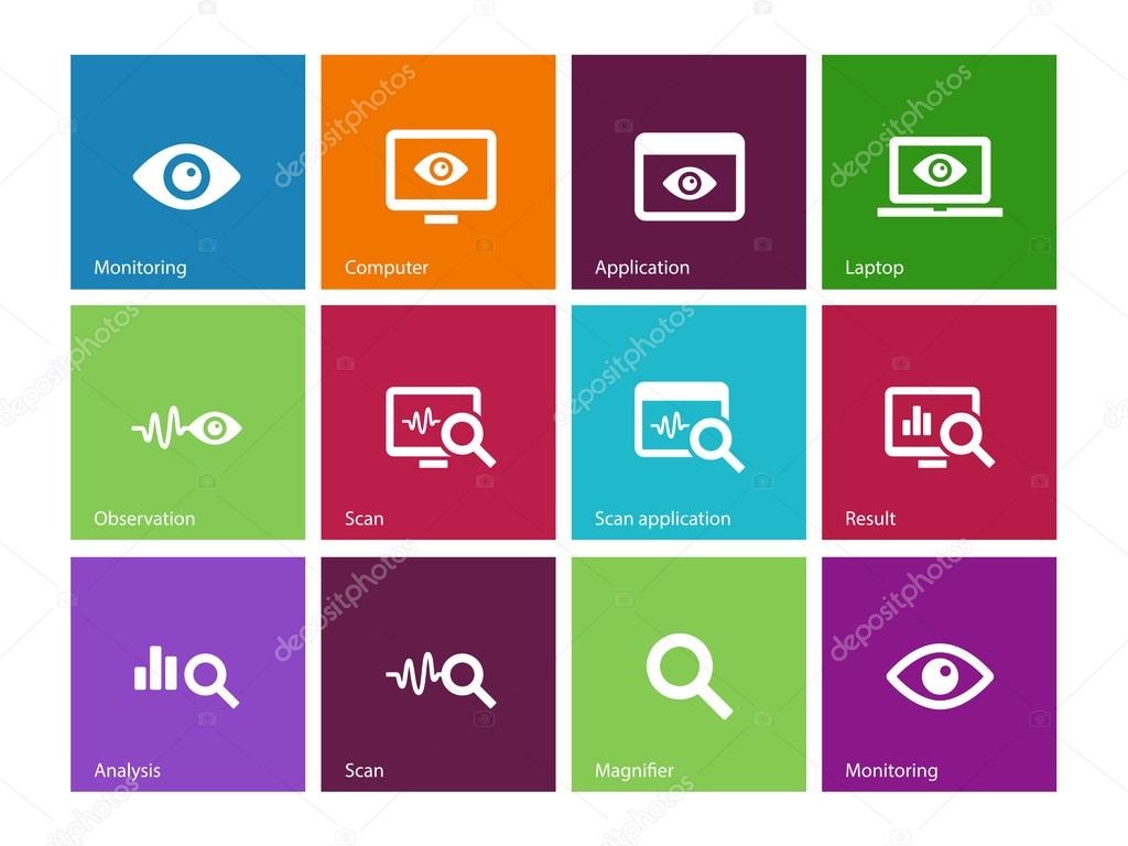 Monitoring icons on color background.