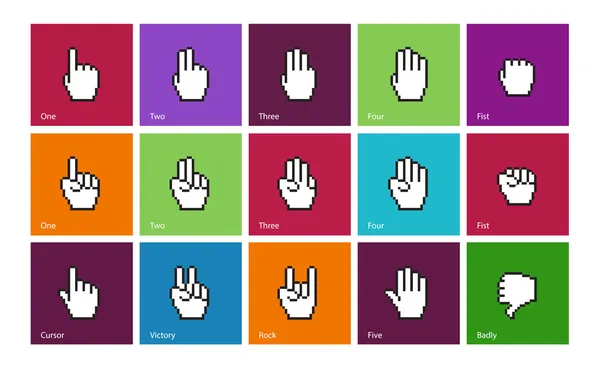 Icone dei cursori pixel: le mani del mouse . — Vettoriale Stock