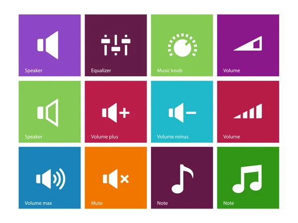 Speaker icons on color background. Volume control. — Stock Vector