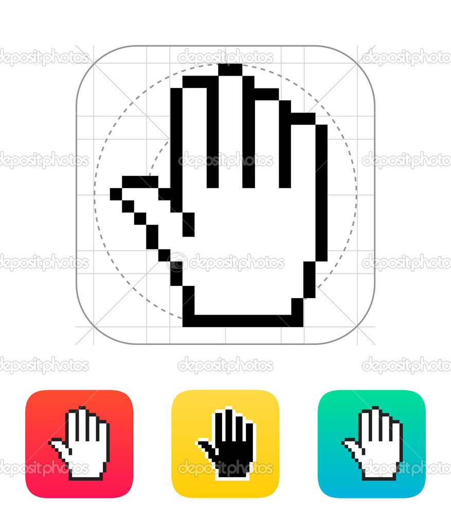 Five fingers. Pixel hand cursor icon.