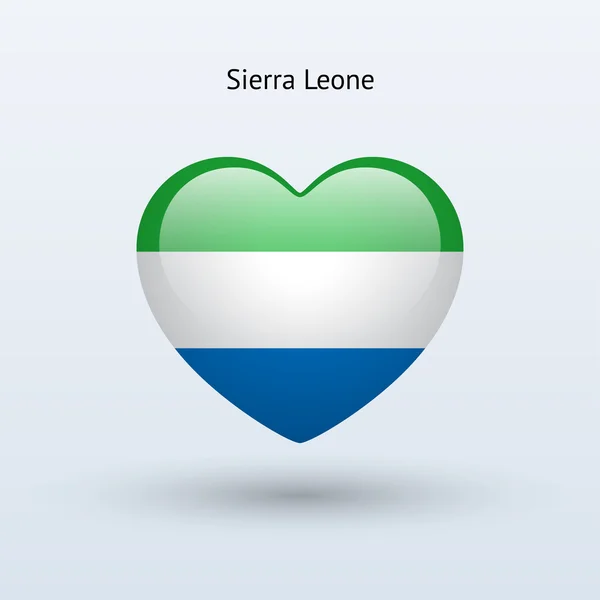 Amo el símbolo de Sierra Leona. Icono bandera del corazón . — Vector de stock