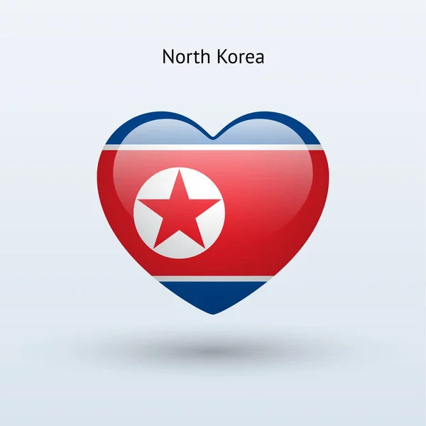 Amo il simbolo della Corea del Nord. Icona bandiera del cuore . — Vettoriale Stock