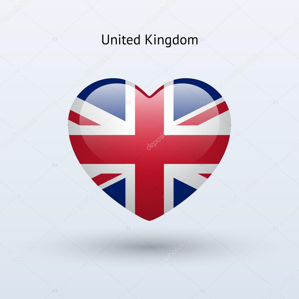 Love United Kingdom symbol. Heart flag icon.
