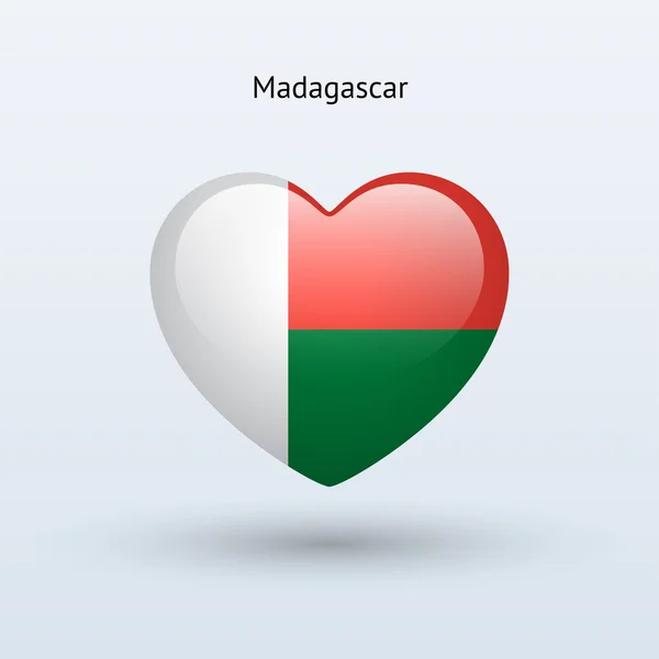 Adoro o símbolo de Madagáscar. Ícone da bandeira cardíaca . — Vetor de Stock