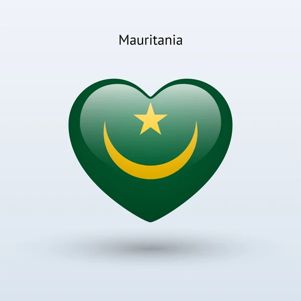 Amo simbolo della Mauritania. Icona bandiera del cuore . — Vettoriale Stock