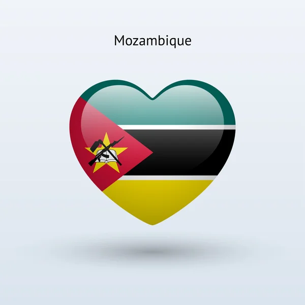 Amo il simbolo del Mozambico. Icona bandiera del cuore . — Vettoriale Stock
