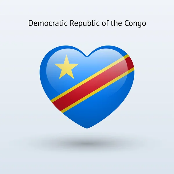 Amo il simbolo della Repubblica Democratica del Congo. Icona bandiera del cuore . — Vettoriale Stock