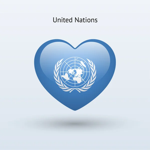 Adoro o símbolo das Nações Unidas. Ícone da bandeira cardíaca . —  Vetores de Stock