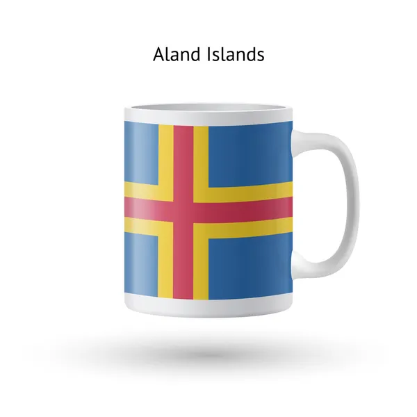 Aland Islands flag souvenir mug on white background. — Stockvector