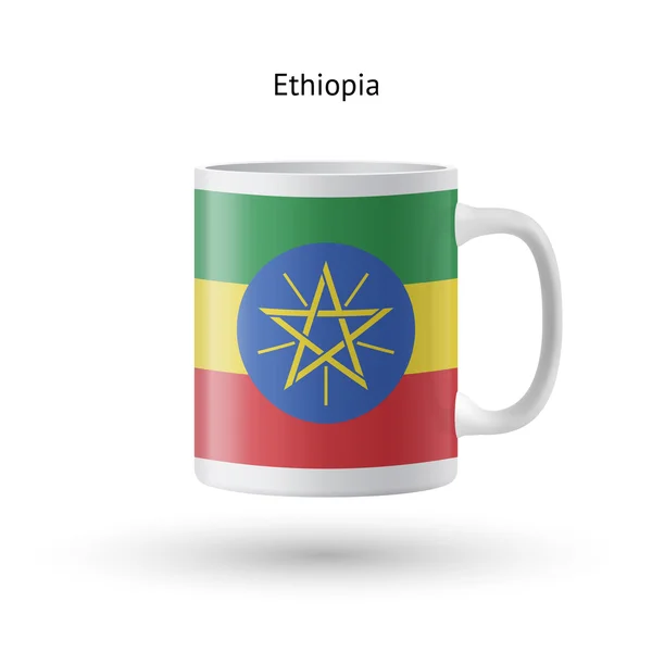 Caneca de lembrança de bandeira da Etiópia no fundo branco . — Vetor de Stock