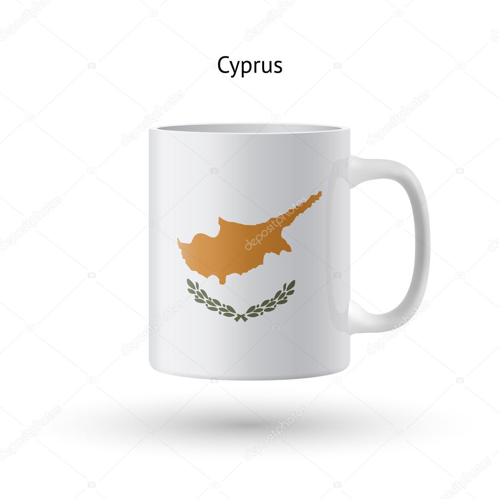 Cyprus flag souvenir mug on white background.