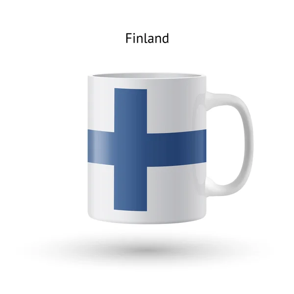 Finland vlag souvenir mok op witte achtergrond. — Stockvector