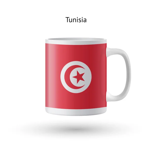 Tunisia bandiera tazza souvenir su sfondo bianco . — Vettoriale Stock