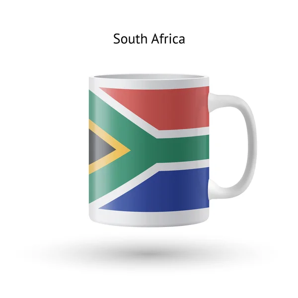 Taza de recuerdo de bandera de Sudáfrica sobre fondo blanco . — Vector de stock