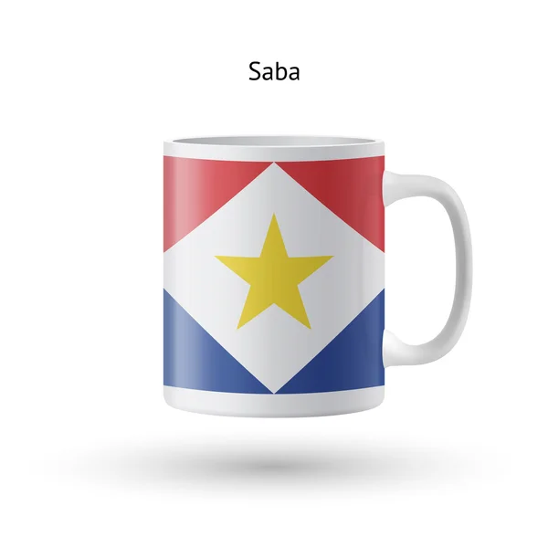 Taza de recuerdo de la bandera de Saba sobre fondo blanco . — Vector de stock