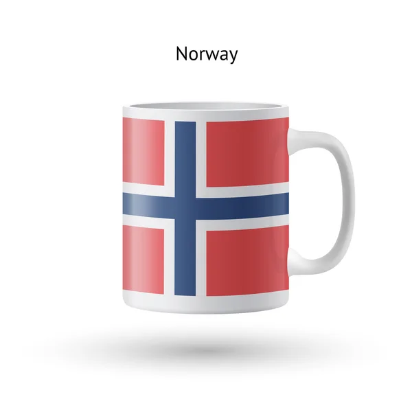 Taza de recuerdo bandera de Noruega sobre fondo blanco . — Vector de stock