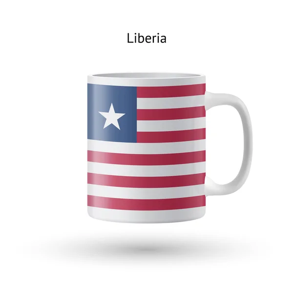 Tazza souvenir bandiera Liberia su sfondo bianco . — Vettoriale Stock