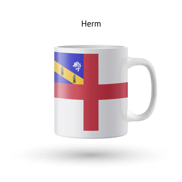 Taza de recuerdo de bandera de Herm sobre fondo blanco . — Vector de stock