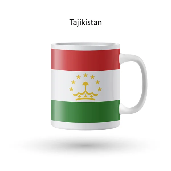 Taza de recuerdo de bandera de Tayikistán sobre fondo blanco . — Archivo Imágenes Vectoriales