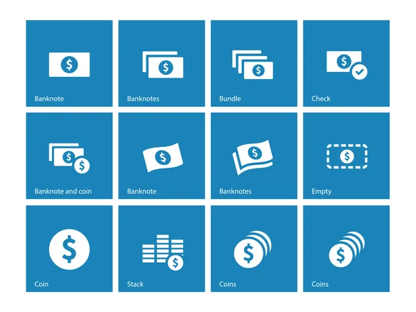 Dollar Billet icônes bleues sur fond blanc . — Image vectorielle