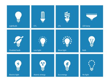 gloeilamp en cfl lamp pictogrammen op blauwe achtergrond.
