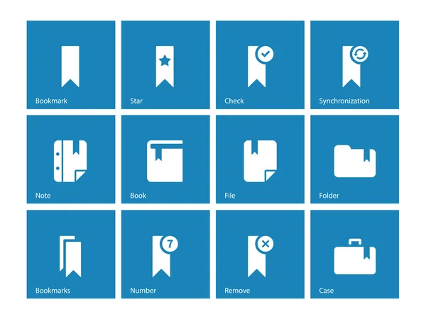 Signet, tag, icônes préférées sur fond bleu . — Image vectorielle