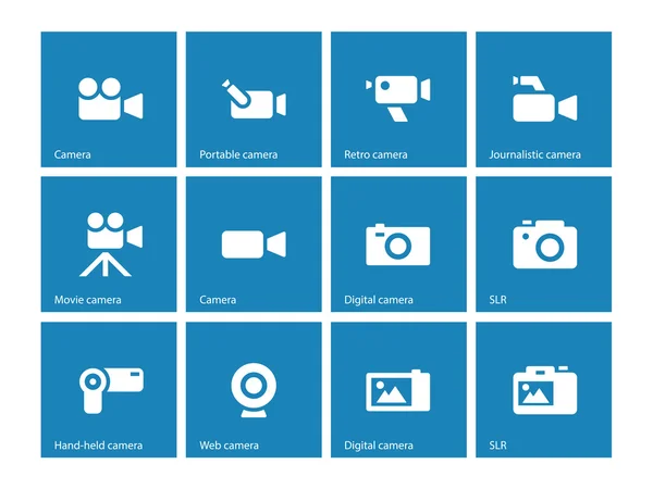 Icone della fotocamera su sfondo blu . — Vettoriale Stock